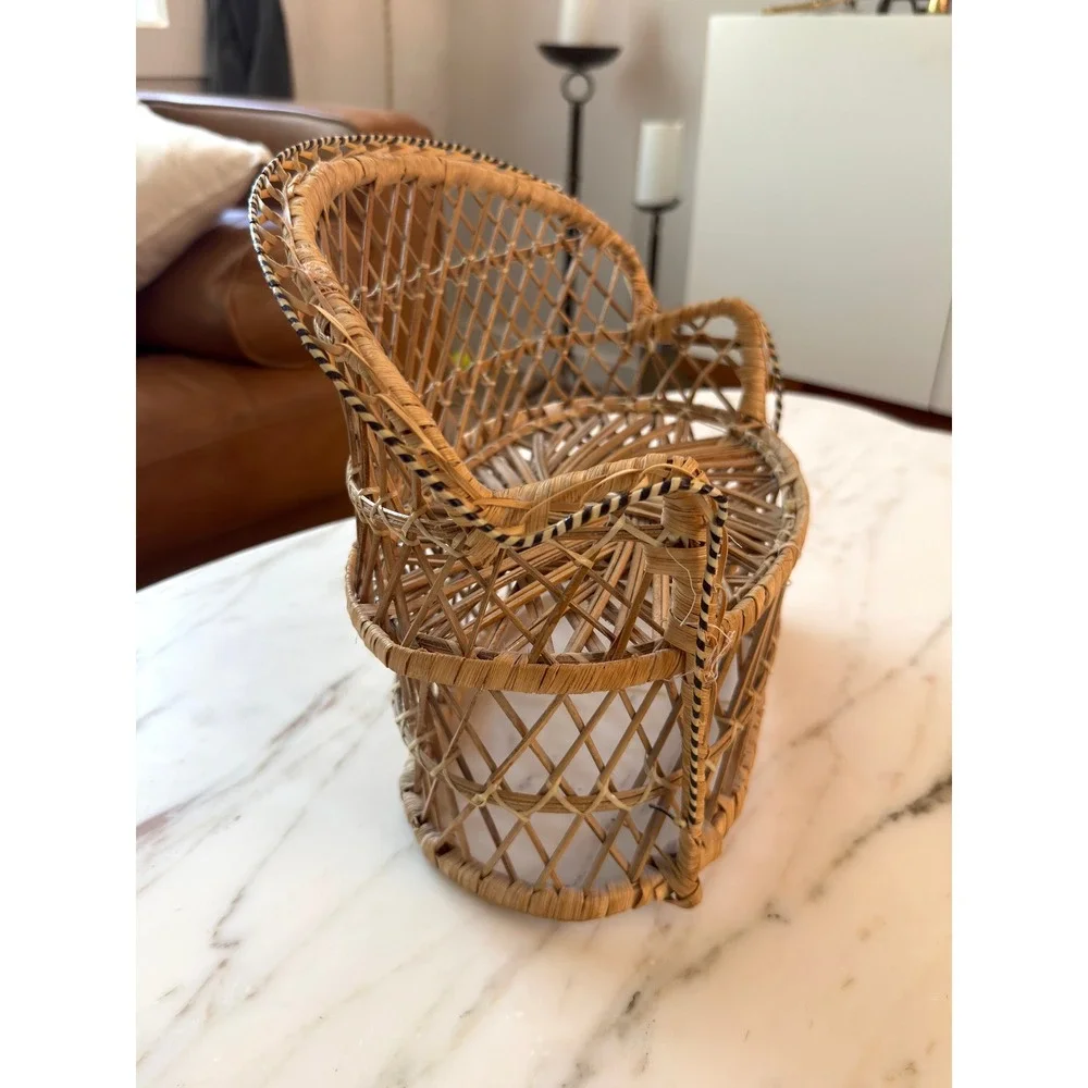 Vintage Boho Wicker Rattan Plant Basket Cachepot Planter Holder